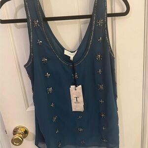 NWT Blue Embellished Sleeveless Tank Top
